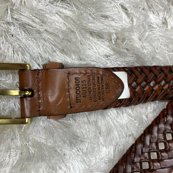 Dockers Leather Braided Belt Sz 46 Gold Brass Rectangle Buckle - Picture 3 of 3